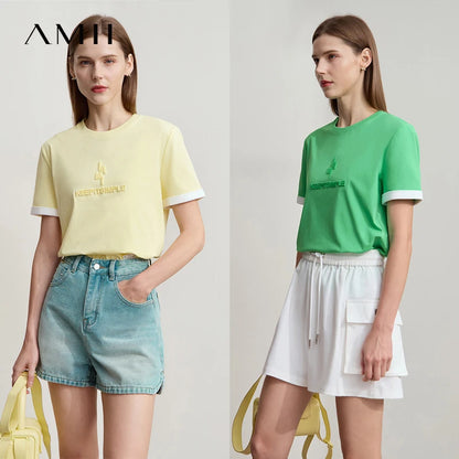 Damen Freizeit-T-Shirt mit Rundhalsausschnitt und Farbblockierung für den Sommer