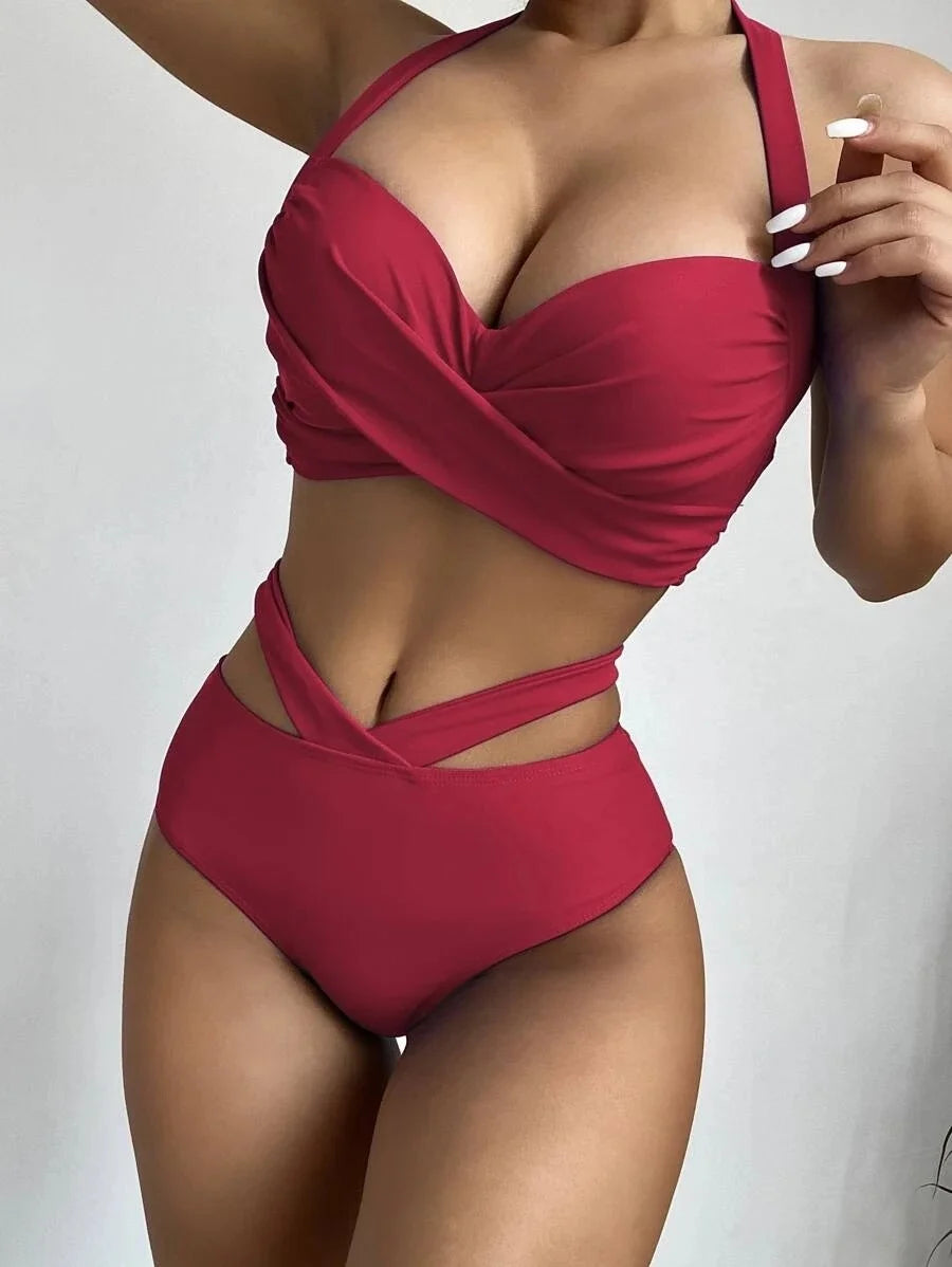 Hochgeschnittener Push-up-Bikini für Damen – Zweiteiliger Badeanzug für Strand und Pool