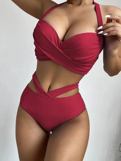Hochgeschnittener Push-up-Bikini für Damen – Zweiteiliger Badeanzug für Strand und Pool