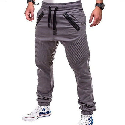 Neue lässige und modische Tether-elastische Sporthose für Herren, Doppelreißverschluss, gestreifte Hose, Trainingshose