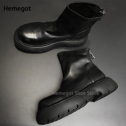 Schwarze High-Top Chelsea-Boots mit hinterem Reißverschluss und dicker Sohle