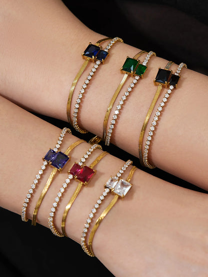 Damen-Armband Baguette-Zirkonia Doppelschicht