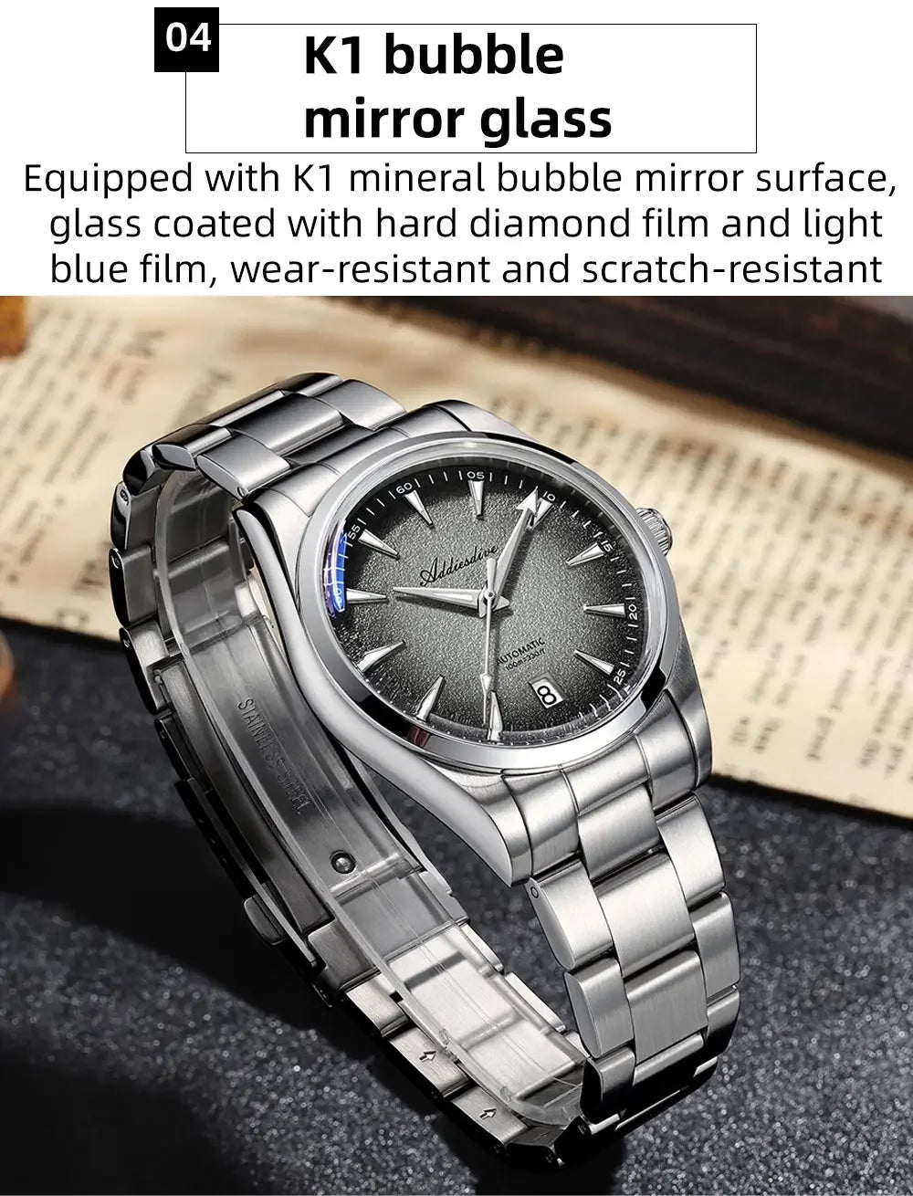 Herren-Automatikuhr mit Bubble-Glas und 8215-Werk