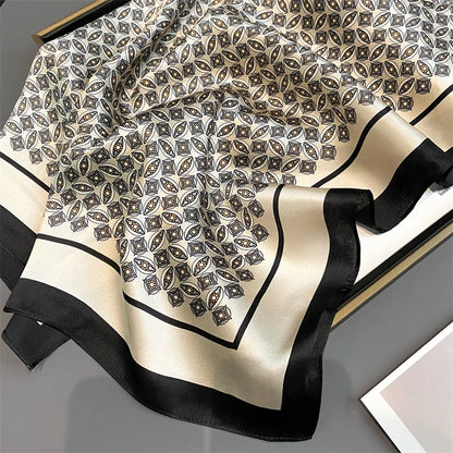 Damen Seidenschal quadratisch Blumenprint Bandana Halstuch 53cm C