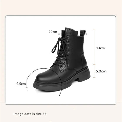 Damen Stiefeletten aus echtem Leder im Retro-Stil mit quadratischem Absatz