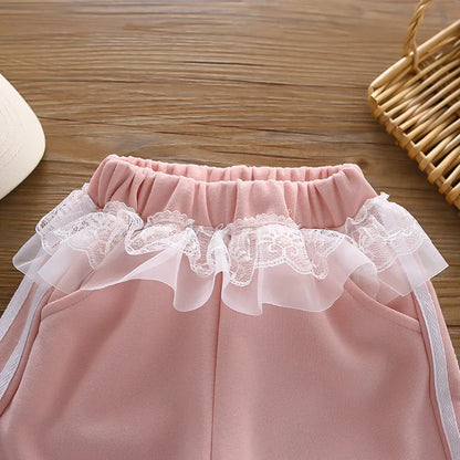 Mädchen Hoodie Set mit Bogen und breiten Beinhosen für Herbst 1-6 Jahre