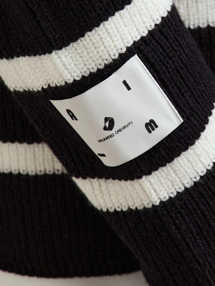 Damen-Strickjacke Streifen Stehkragen Kontrastfarben locker Weihnachten Winter