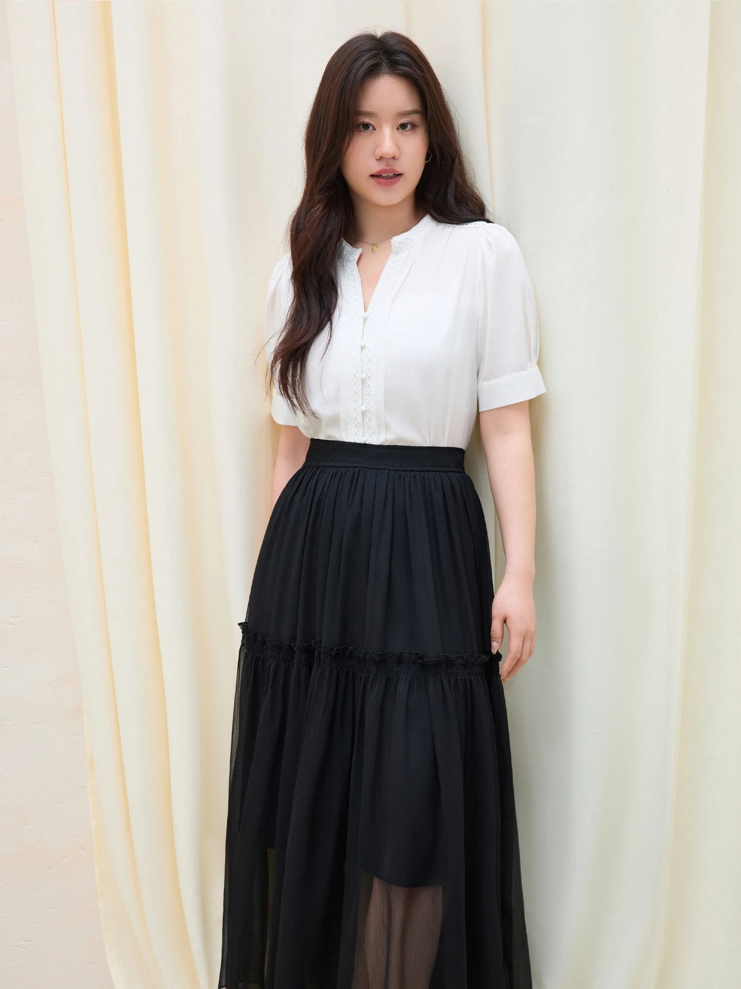 Damen-Puffärmel-Top mit Schichtdesign und vielseitigem Stil für lässige Eleganz