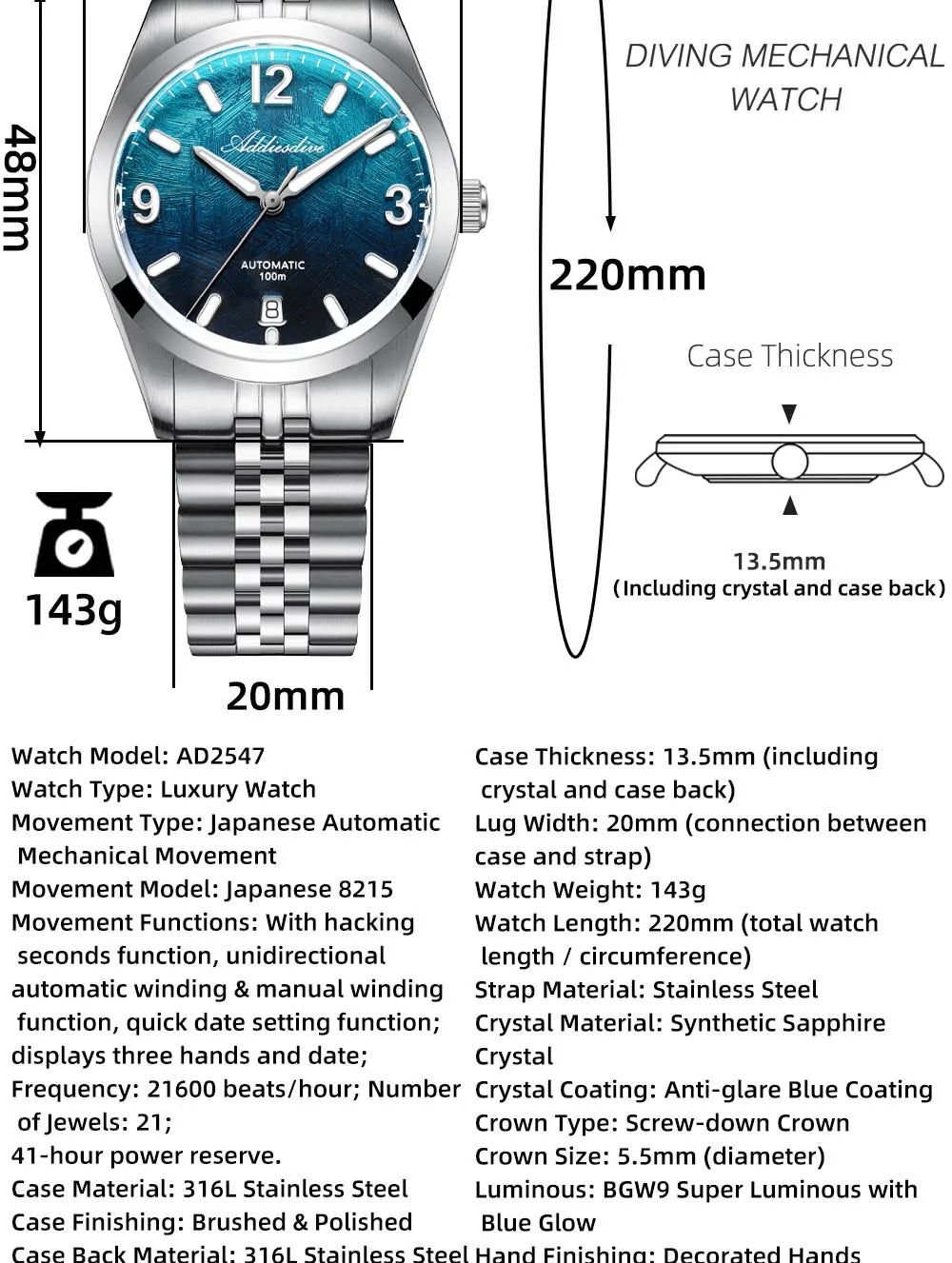 Herren-Automatikuhr mit Jubilee-Armband und Saphirglas