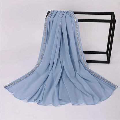 Damen Chiffon Hijab Schal Perlen Strass Glitzer Stirnband Foulard muslimisch