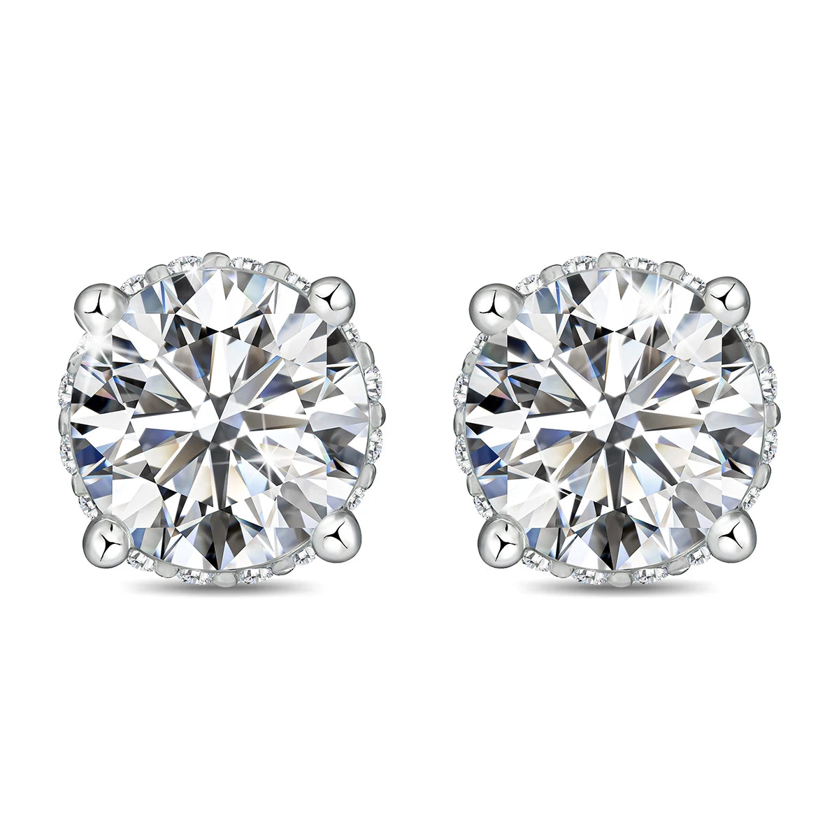Damen-Ohrstecker Moissanit Rund aus 925 Sterling Silber Schmuck für Hochzeit Glanz