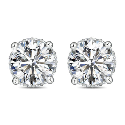 Damen-Ohrstecker Moissanit Rund aus 925 Sterling Silber Schmuck für Hochzeit Glanz
