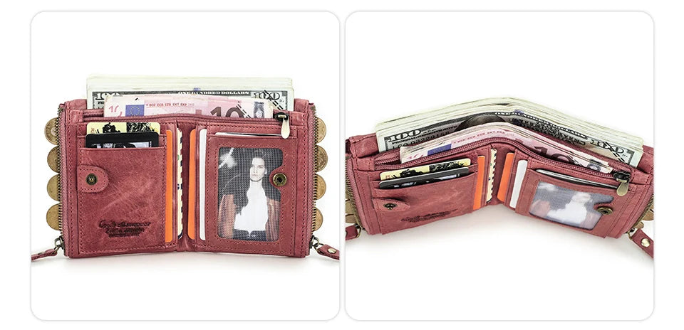 Damen Echtleder Geldbörse Bifold Vintage Portemonnaie Kartenhalter Münzbörse Geldclip