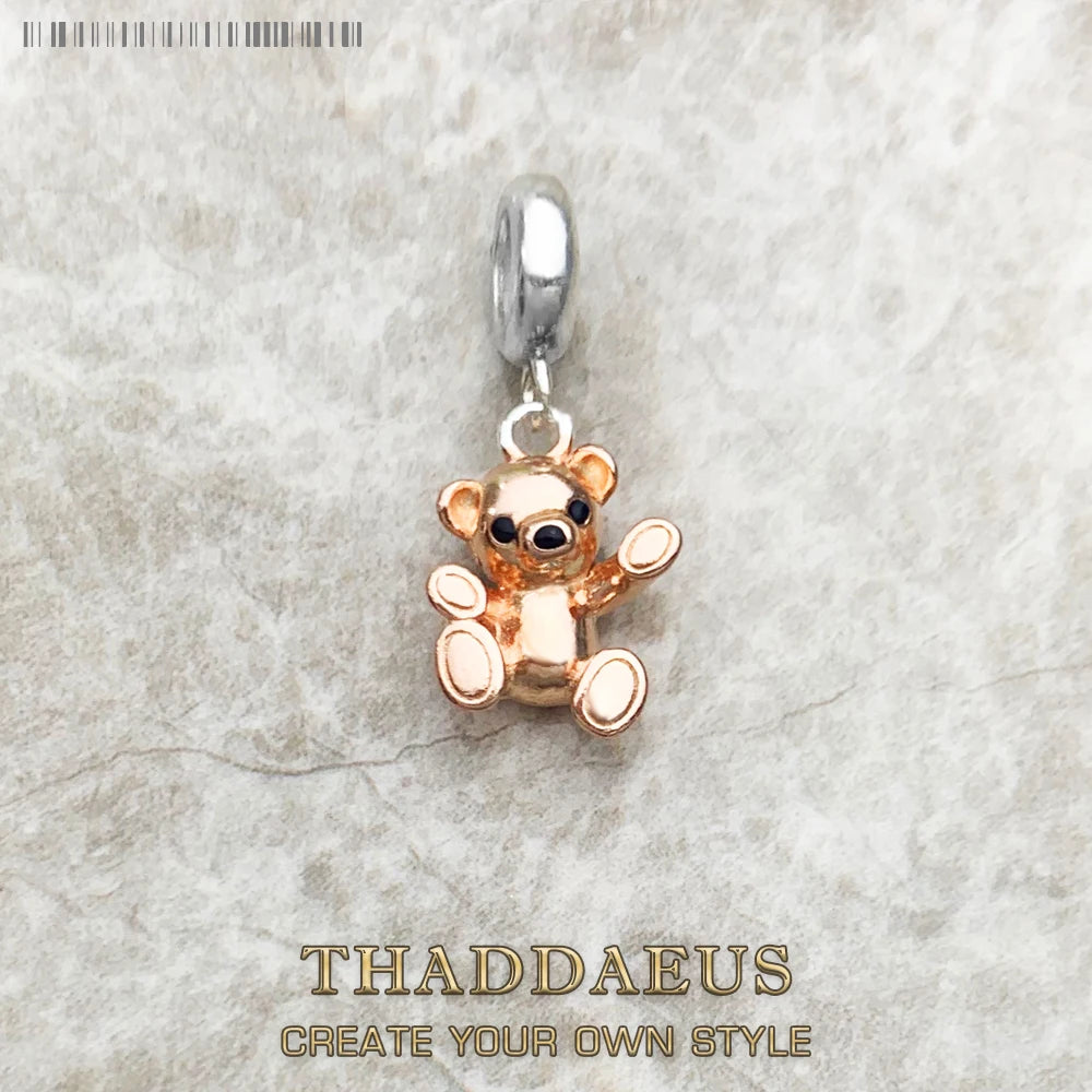 Teddybär-Charm-Anhänger aus 925er Sterlingsilber in Roségold, mit Schlaufe
