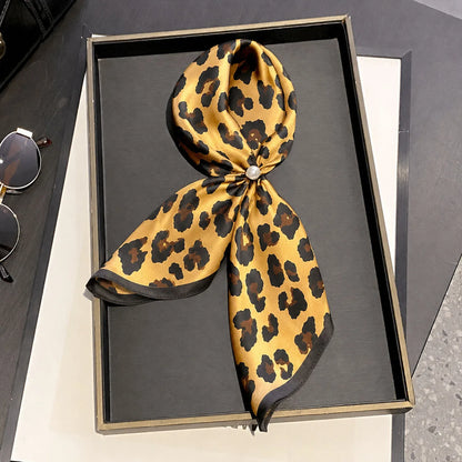 Damen Seidenschal 53cm Leopardprint quadratisch Luxus Hijab Bandana Stirnband