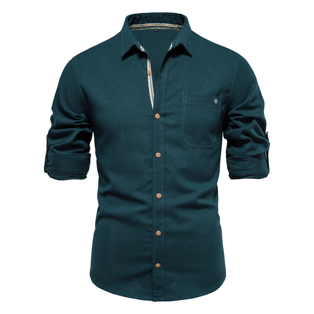 Herren Langarm Shirt aus 100 Prozent Baumwolle mit Einzel Tasche