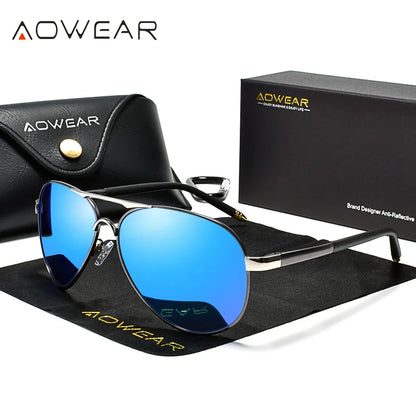 AOWEAR männer Luftfahrt Sonnenbrille Männer Polarisierte Spiegel Sonnenbrille für Mann HD Fahren Pilot Sonnenbrille lunettes de soleil homme