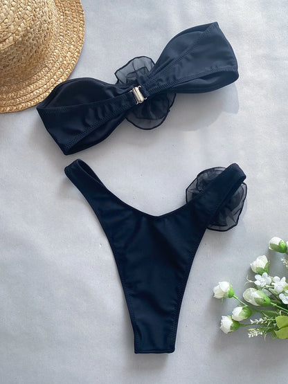 Sexy Bikini-Set mit Push-up-Effekt – Solide Badebekleidung für Damen am Strand oder Pool