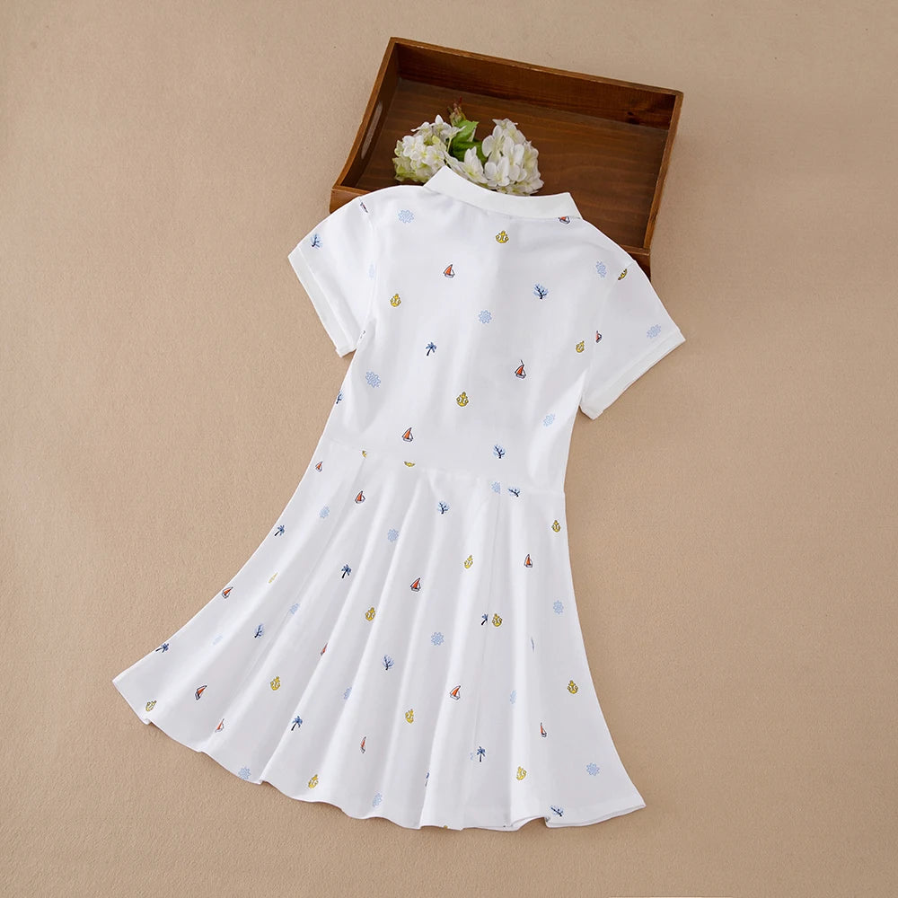 Mädchen-Polokleid mit nautischem Aufdruck, kurzärmelig, A-Linie, Freizeitkleid für Kinder, 5–12 Jahre, Kinderkleidung