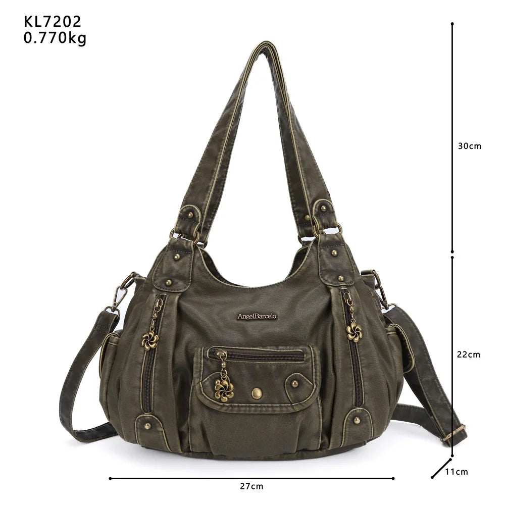 Damen-Schultertasche aus PU-Leder mit Reißverschluss und Mehrfachfächern Kompakter Alltagsbegleiter