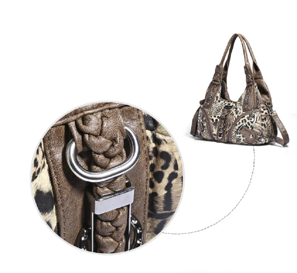 Damen-Handtasche Leopard-Print Großes Fassungsvermögen Schultertasche Top-Handle Vielseitiger Alltagsbegleiter
