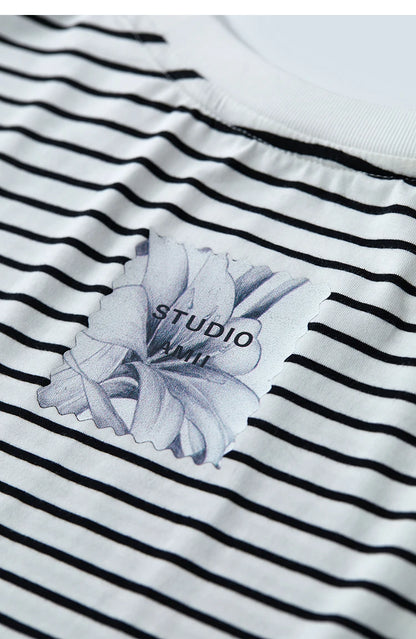 Damen T-Shirt aus reiner Baumwolle mit lässigem Streifenmuster und kurzen Ärmeln