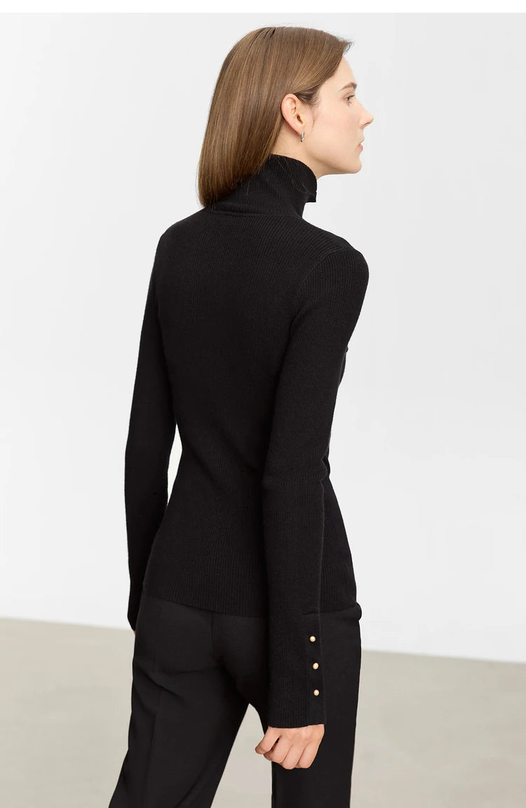Damen-Strickjacke Rollkragen Knopfleiste Slim halboffene Front Herbst