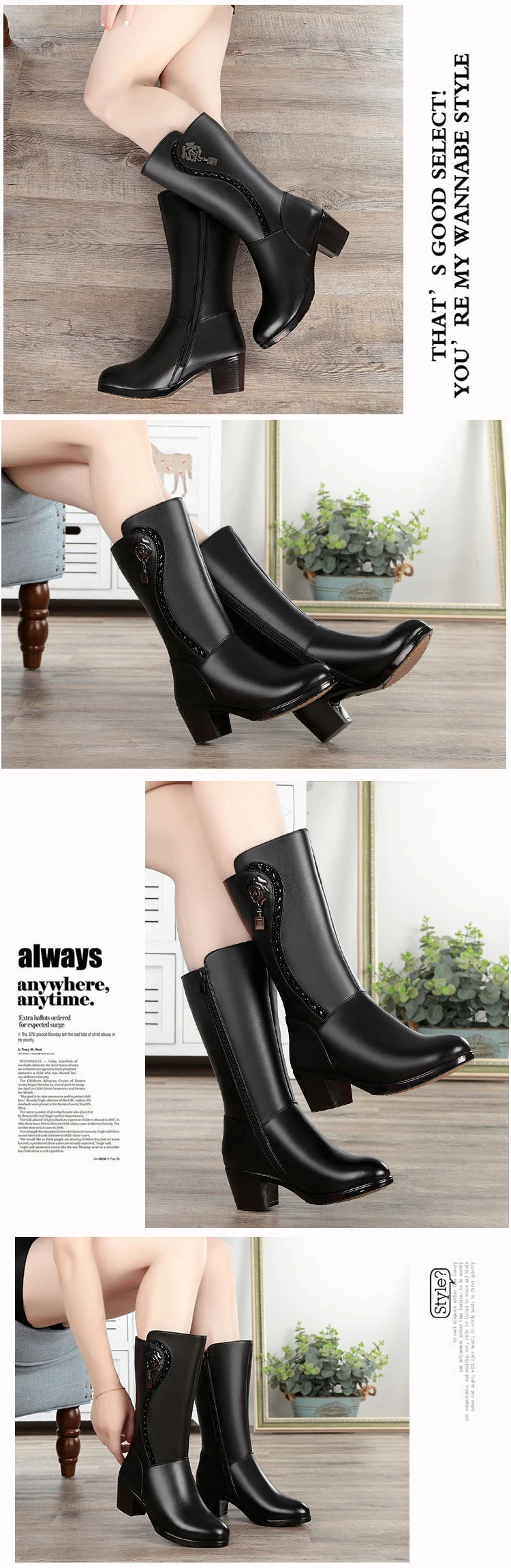 AIYUQI 2025 New Genuine Leather Women Wool Boots Thick Warm Winter Snow Boots Large Size 41 42 43 Motorcycle Boots Women
