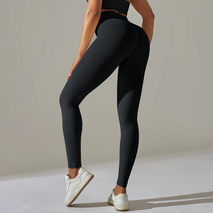 Nahtlose Yoga-Leggings, hohe Taille, schwarz, eng anliegend