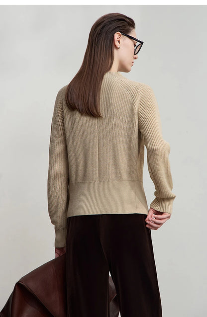 Damen-Strickjacke V-Ausschnitt Raglan asymmetrisch französisch locker Herbst