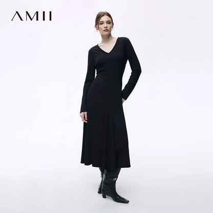 Elegantes Damen Strickmaxikleid Mit Elastischer Taille Für Büro Und Reisen