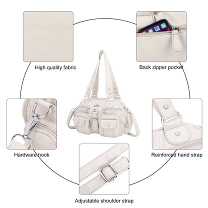 Damen-Schultertasche Aus PU-Leder Mit Mehrfachfächern Praktisch Und Elegant Vintage-Stil
