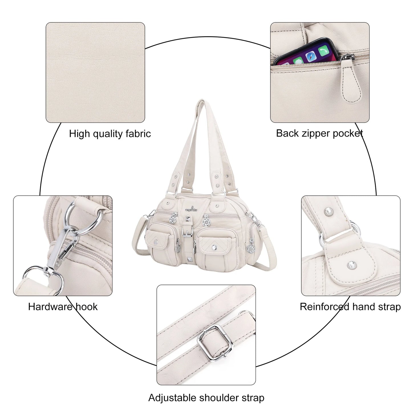 Damen-Schultertasche aus PU-Leder in kompakter Bauweise mit Angenehmer Haptik und Mehrfachfächern