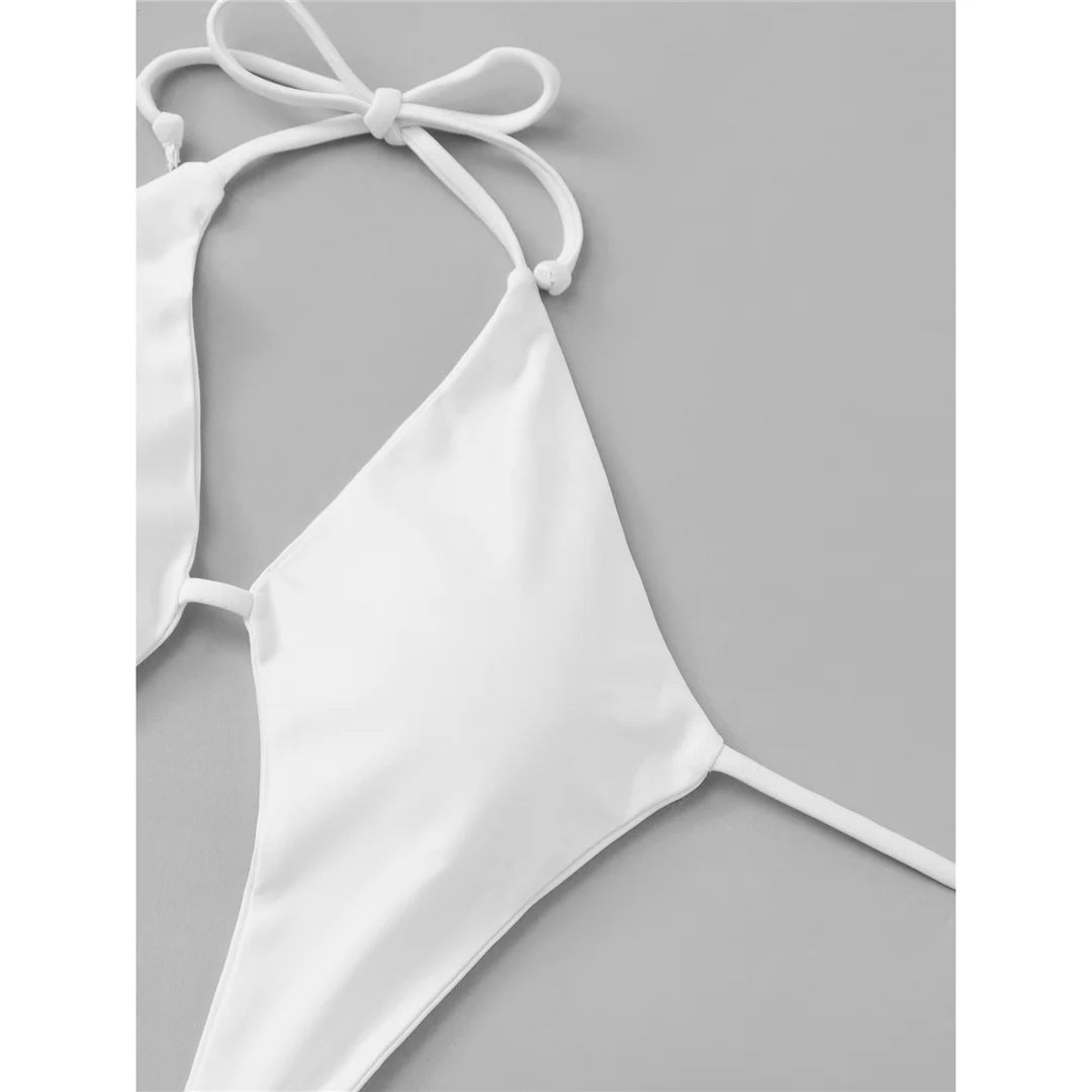Damen Badeanzug Cut-Out Neckholder Trikini hoher Beinausschnitt Monokini gepolstert
