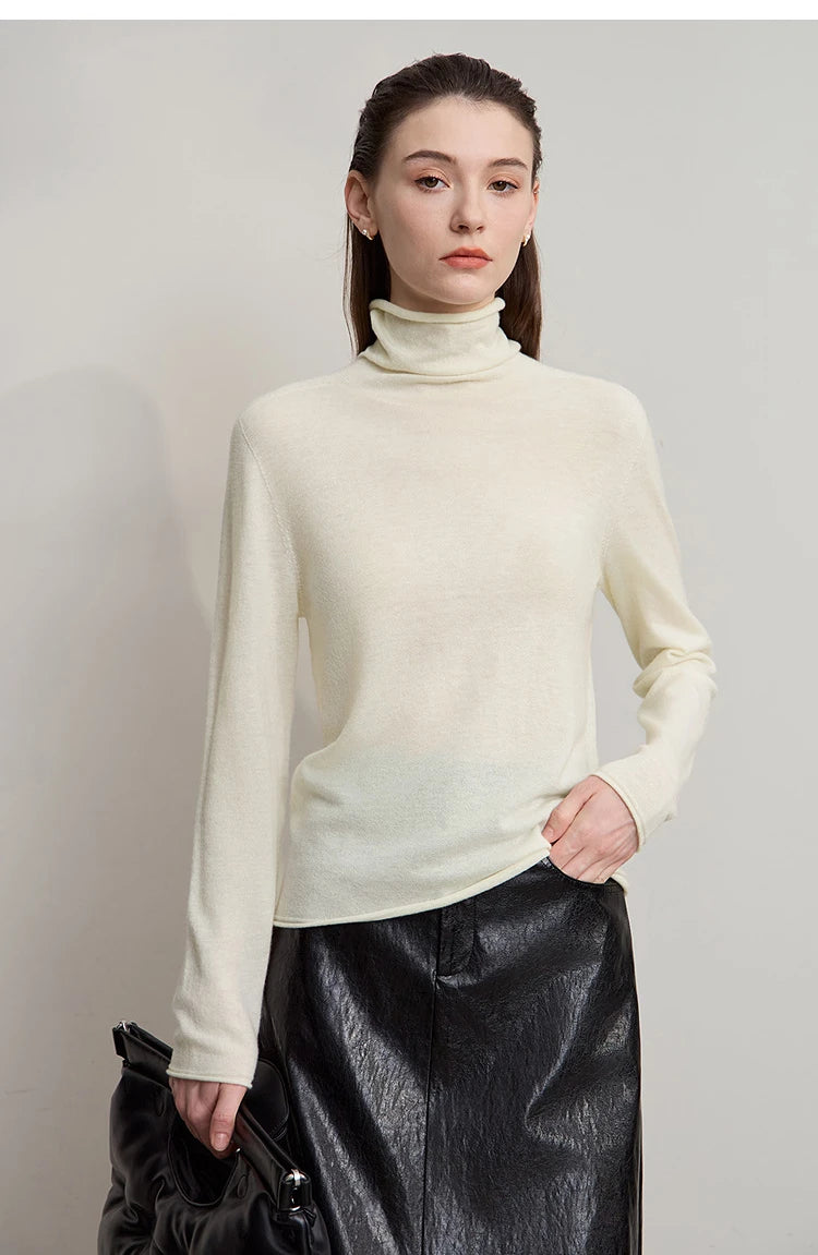 Damen-Rollkragenpullover 100 % Wolle gerade einfarbig Herbst-Winter