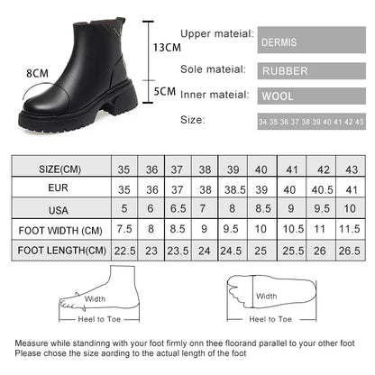 Größenübersicht für Stiefeletten mit Fußlängen- und Weitenangaben (Größe 34–43)