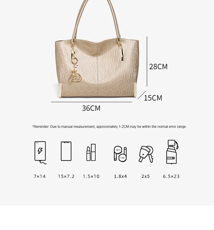Damen Handtasche aus Split-Leder mit großer Kapazität
