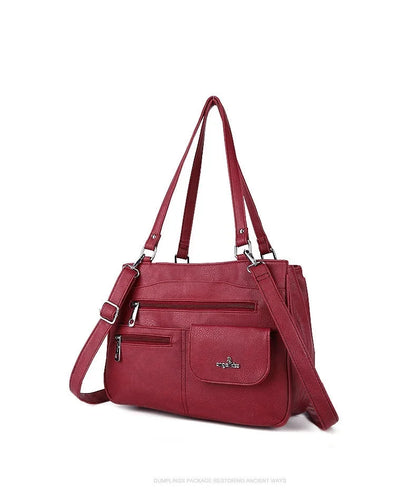 Damen-Handtasche Vintage Schultertasche mit Mehrfachfächern und große Kapazität für iPad und Smartphone