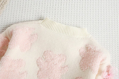 Mädchen Outfit Set mit süßem Bär Bogen Pullover und Mesh Rock