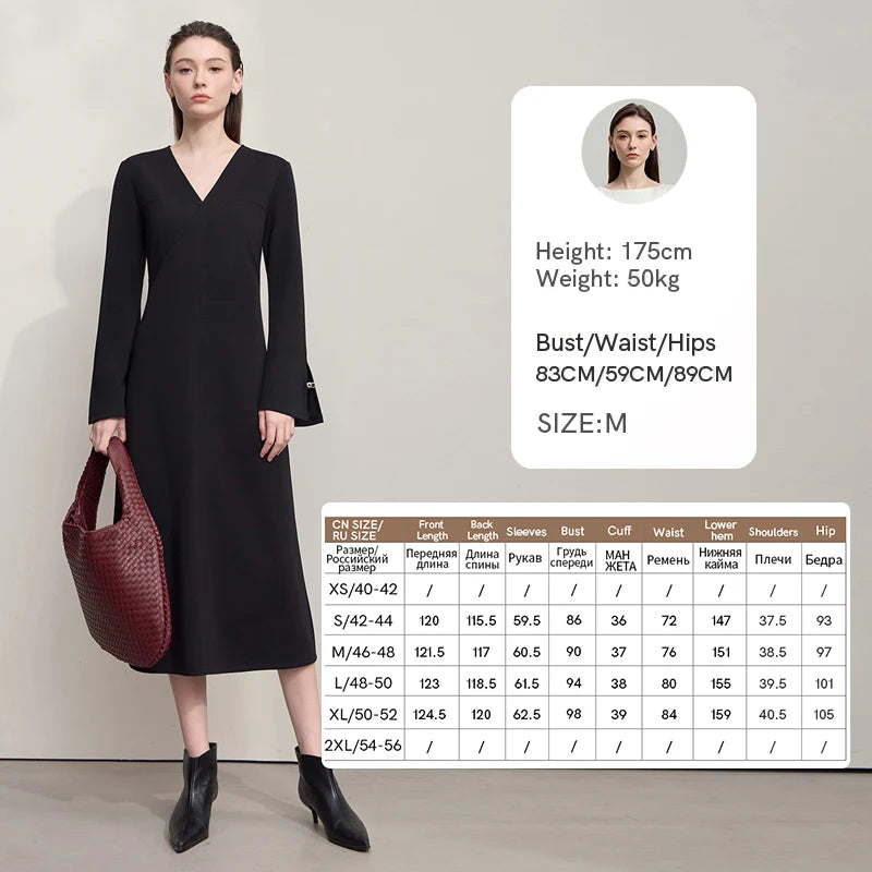 Komfortables Damen Strickkleid Mit V-Ausschnitt Und A-Linie