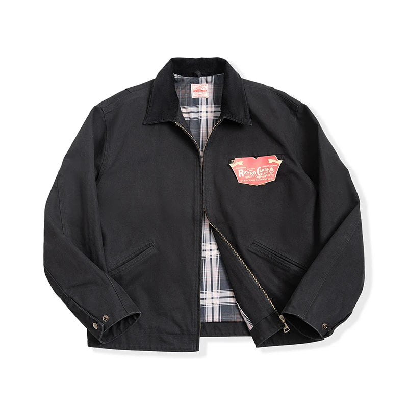 Herren Jacke Retro Canvas Detroit schwere Taschen Reverskragen Reißverschlussmantel