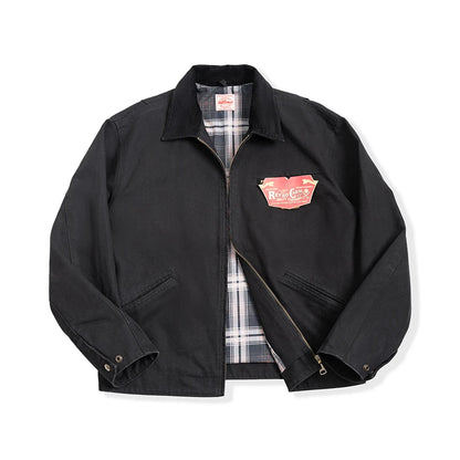 Herren Jacke Retro Canvas Detroit schwere Taschen Reverskragen Reißverschlussmantel