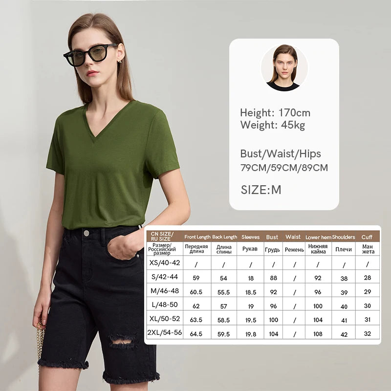 Damen T-Shirt im minimalistischen Casual-Stil mit V-Ausschnitt und kurzen Ärmeln
