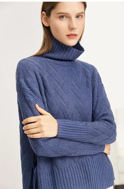 Damen-Rollkragenpullover locker Schnürung Herbst-Winter