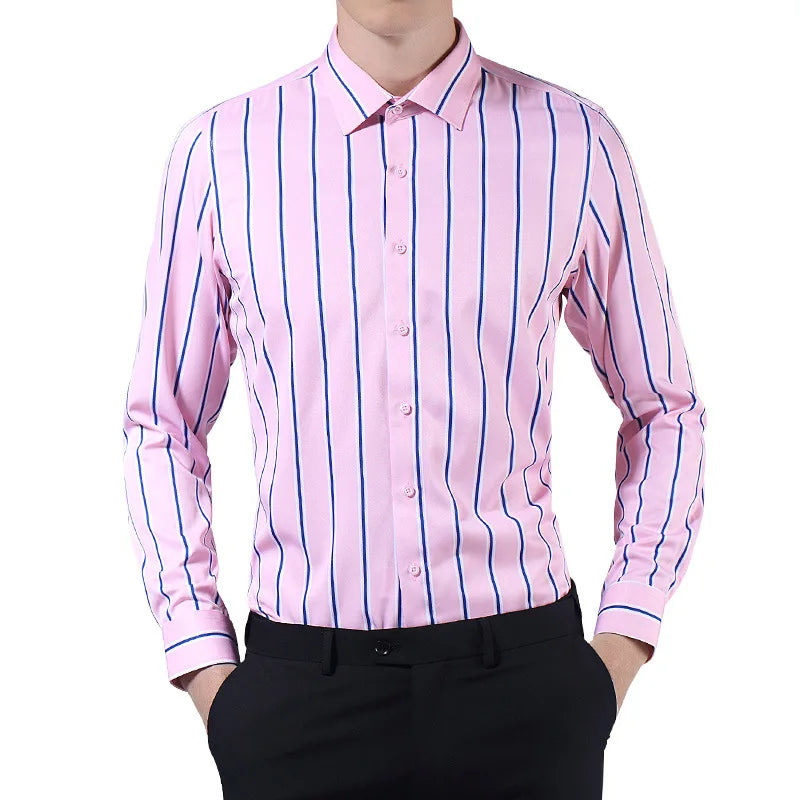 Langarm-Hemd für Herren in Weiß – formell und lässig, koreanischer Stil mit Tasche, ideal für Business und Freizeit.