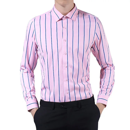 Langarm-Hemd für Herren in Weiß – formell und lässig, koreanischer Stil mit Tasche, ideal für Business und Freizeit.