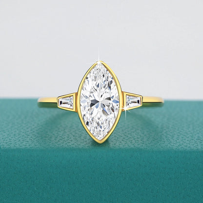 Damen-Verlobungsring Aus 14 Karat Gold Mit Marquise Moissanit Stein, 2 Karat Zertifikat