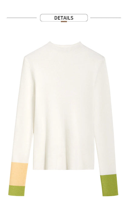 Damen-Halbrollkragen-Pullover Slim Farbkontrast Wolle-Mix Winter