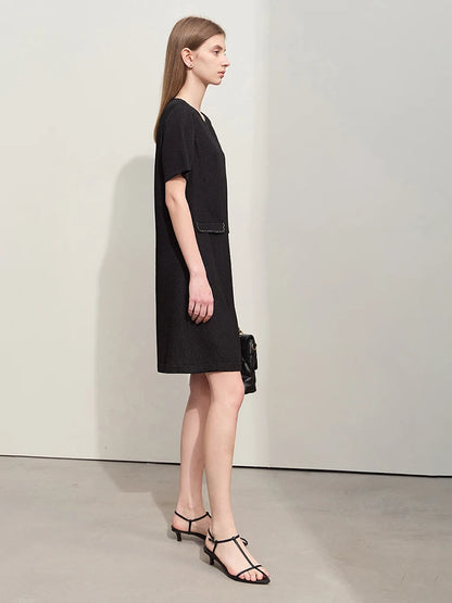 Bequemes Sommerkleid Für Bürodamen Mit O-Ausschnitt Und Stretch