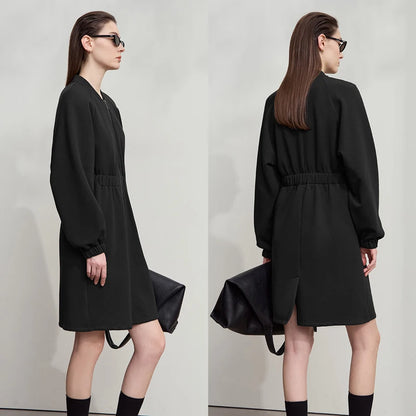 Elegantes Damen Midi Kleid Mit Stehkragen Und Stretch Für Bürodamen